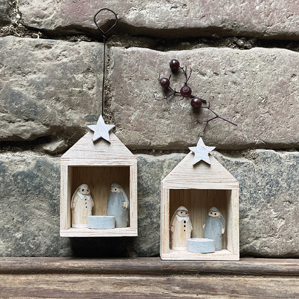 East of India Tiny Wooden Nativity Set in Stable