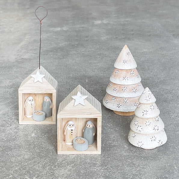 East of India Tiny Wooden Nativity Set in Stable