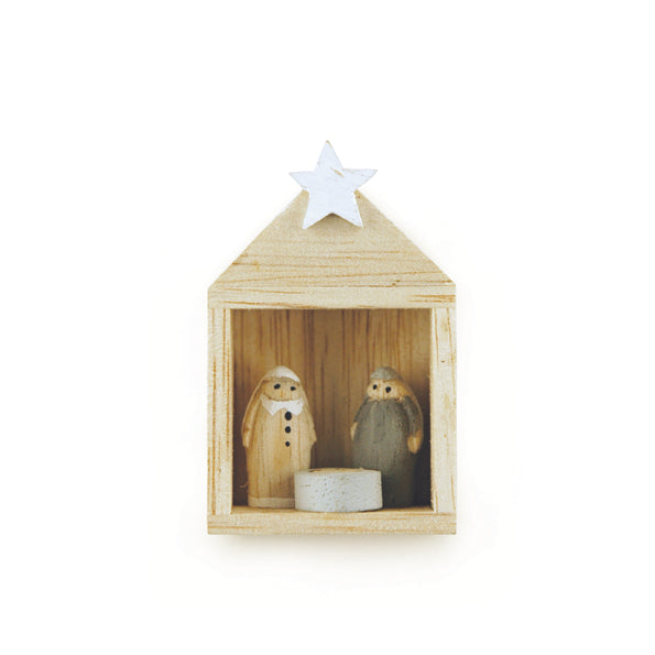 East of India Tiny Wooden Nativity Set in Stable