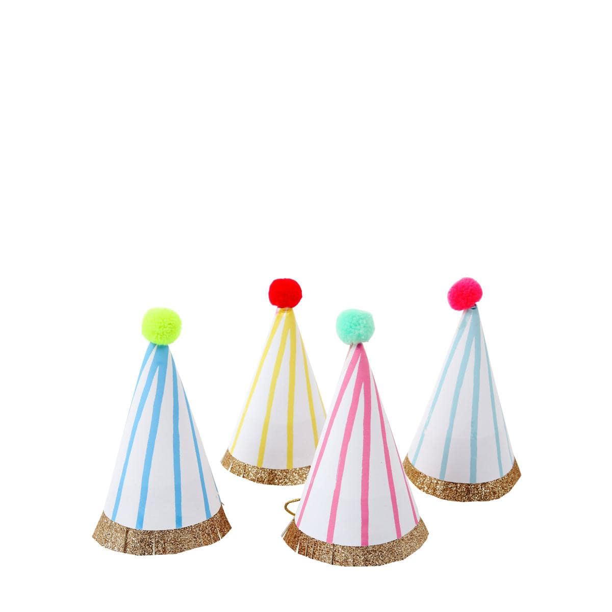 Stripe Pompom Mini Party Hats x 8 | Meri Meri Party Hats Stripe Pompom Mini Party Hats x 8