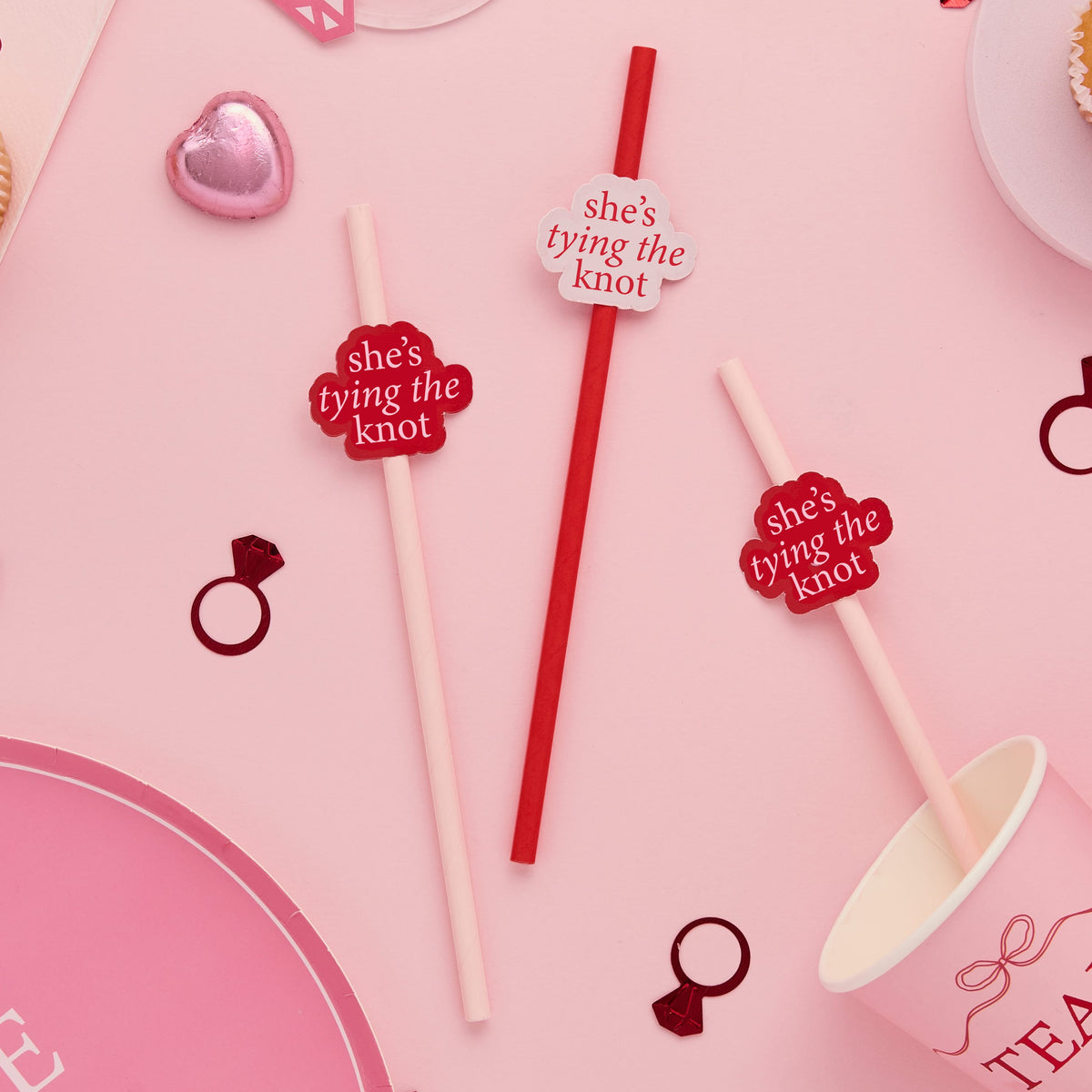 16 Pack She's Tying the Knot Paper Straws | Hen Party Supplies UK Disposable Cups 16 Pack She's Tying the Knot Paper Straws
