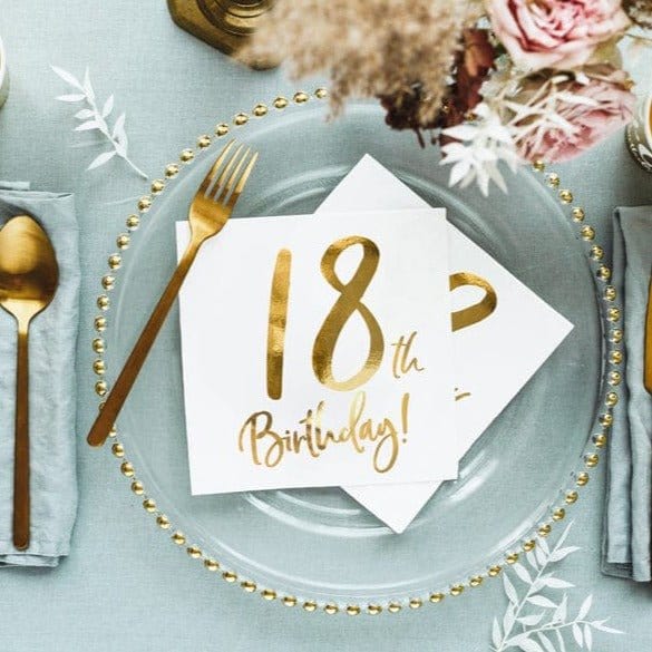 18th Birthday Party Gold & White Paper Napkins Party Supplies 18th Birthday Gold & White Party Napkins x 20
