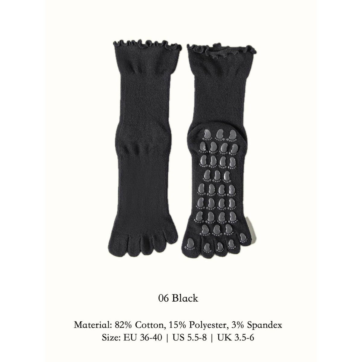 Five Toe Grip Socks for Yoga & Barre - Black