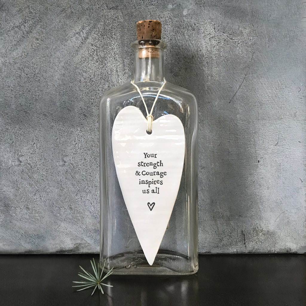 East of India Porcelain Long Hanging Heart - Your strength & courage