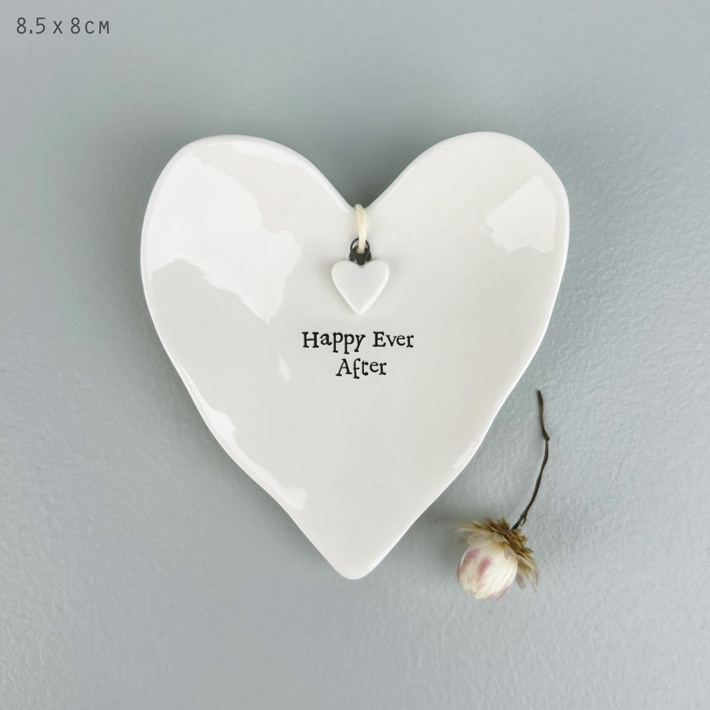 East of India Porcelain Heart Ring Dish - Happy ever after