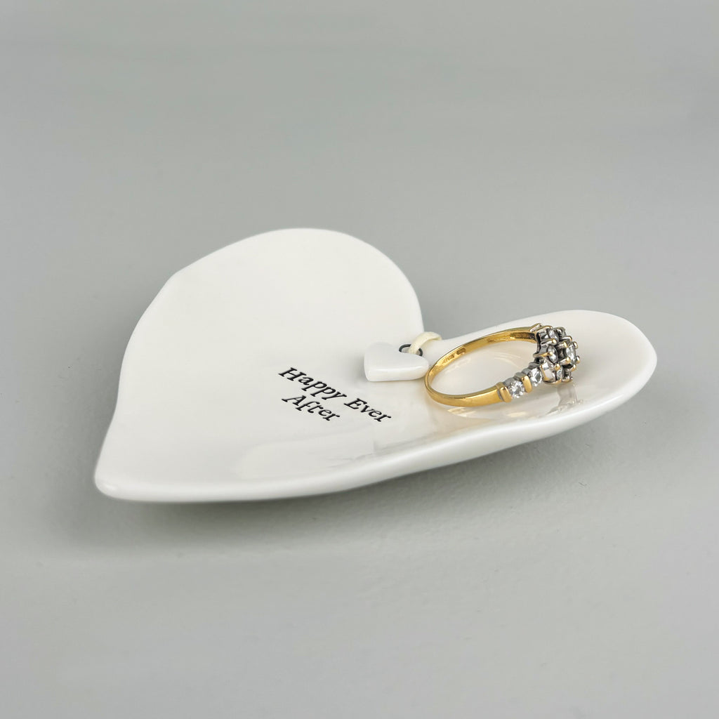 East of India Porcelain Heart Ring Dish - Happy ever after