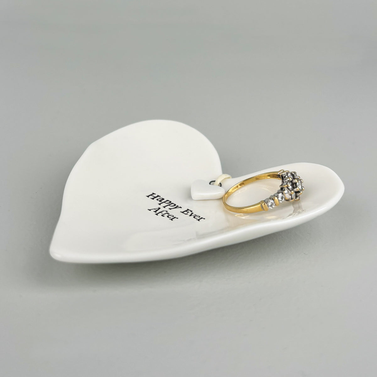 East of India Porcelain Heart Ring Dish - Happy ever after