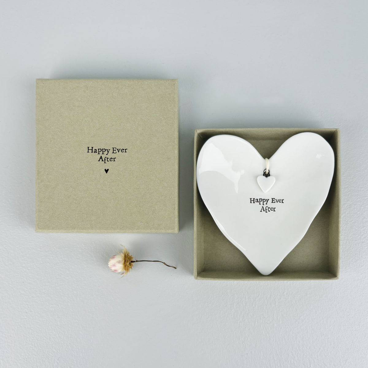 East of India Porcelain Heart Ring Dish - Happy ever after