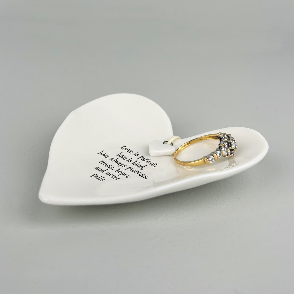 East of India Porcelain Heart Ring Dish - Love is patient, love is kind