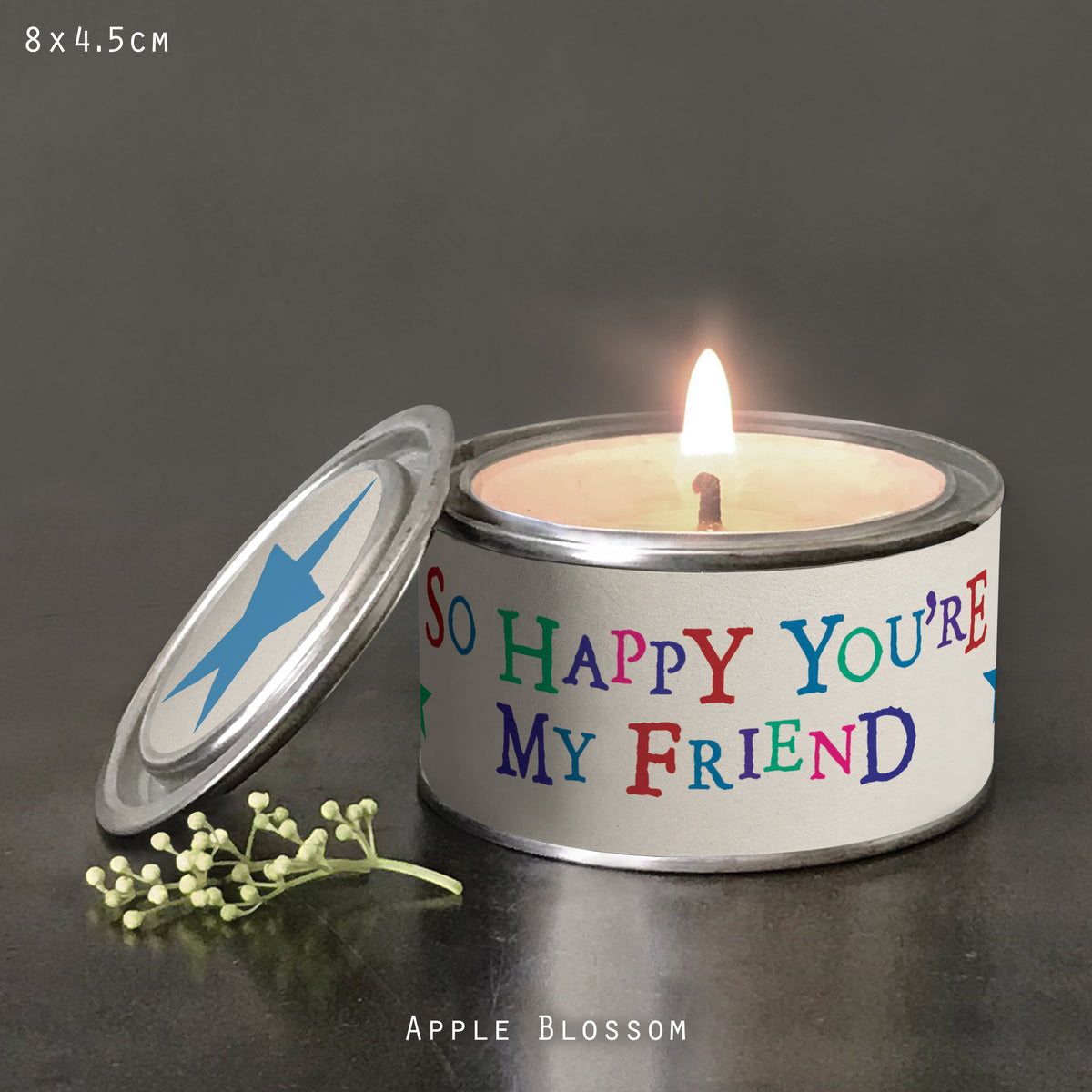 East of India Word Tin Candle - So happy you’re my friend