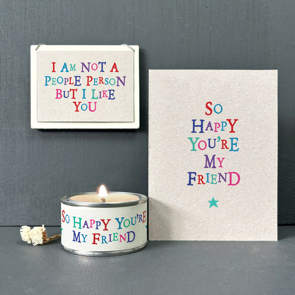 East of India Word Tin Candle - So happy you’re my friend