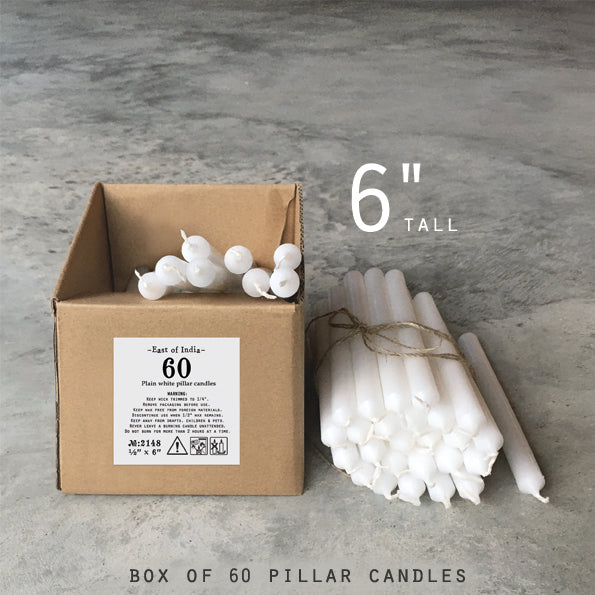 East of India White Candles 6 Inch - Box of 60
