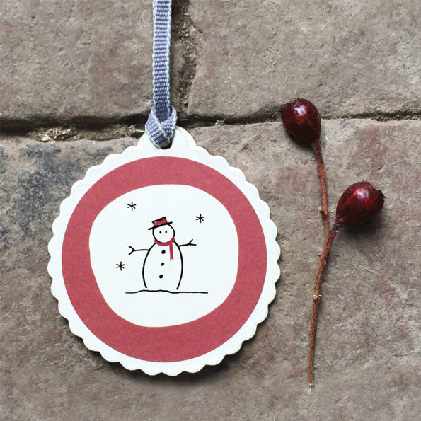 East of India Round Christmas Gift Tag - Snowman