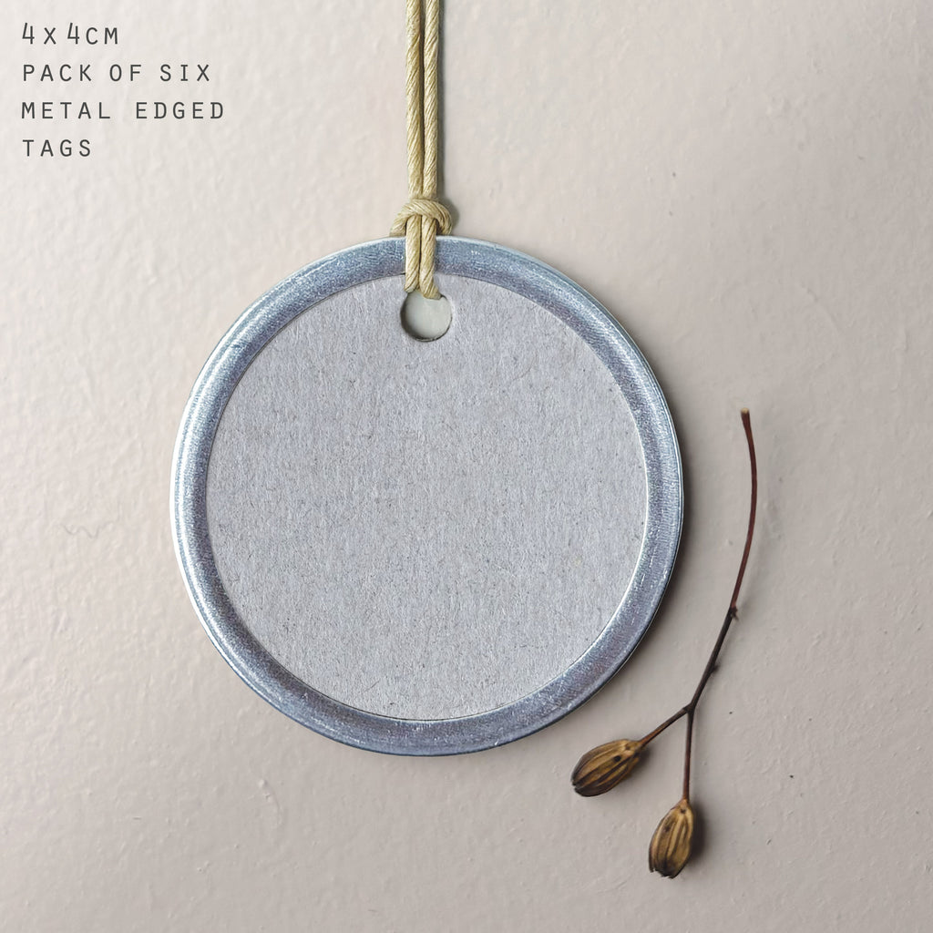 East of India Gift Tags with Metal Edge, Pack of 6 - Grey