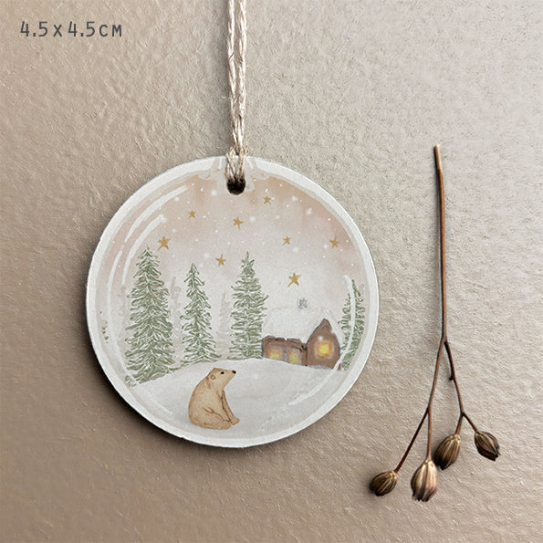 East of India Woodland Gift Tag - Bear & cottage