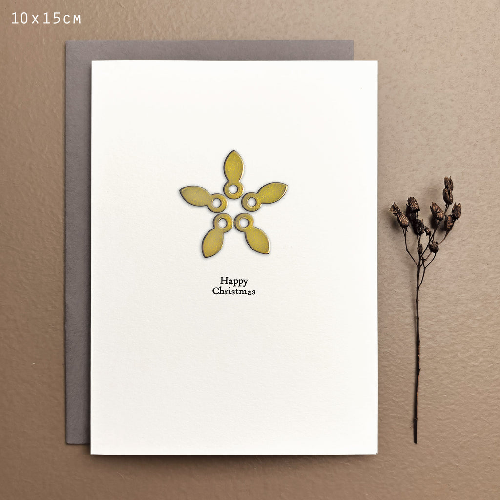 East of India Metal Star Christmas Card - Happy Christmas, cream