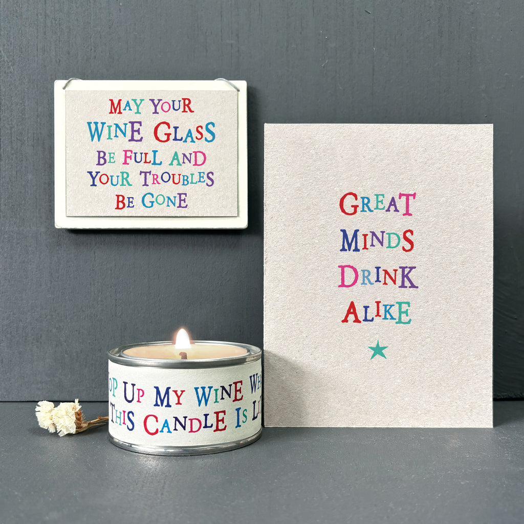 East of India Wobbly Word Greetings Card - Great minds drink alike