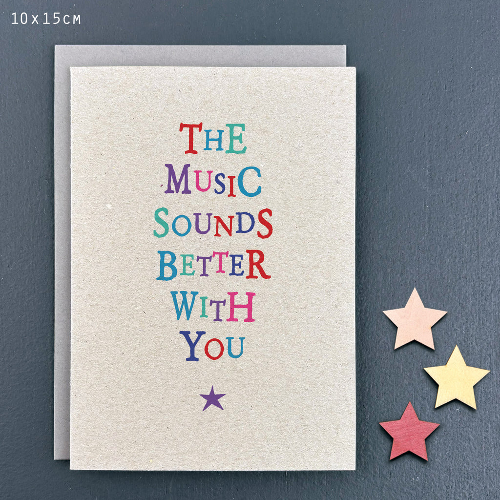 East of India Wobbly Word Greetings Card - The music sounds better