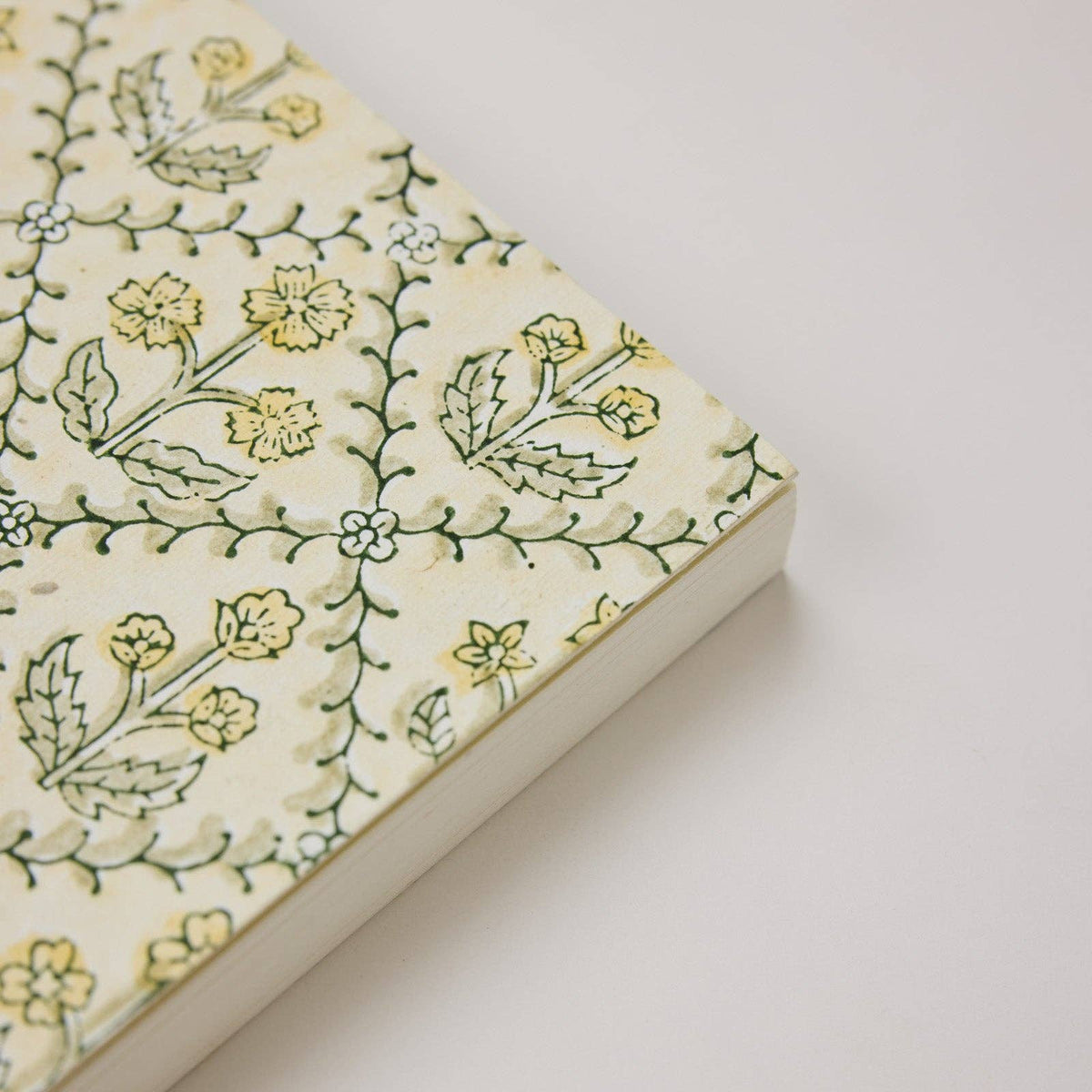 Block Printed A5 Ruled Notebook - Floral Lattice Buttercream