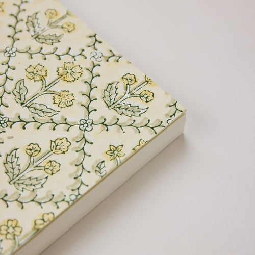 Block Printed A5 Ruled Notebook - Floral Lattice Buttercream