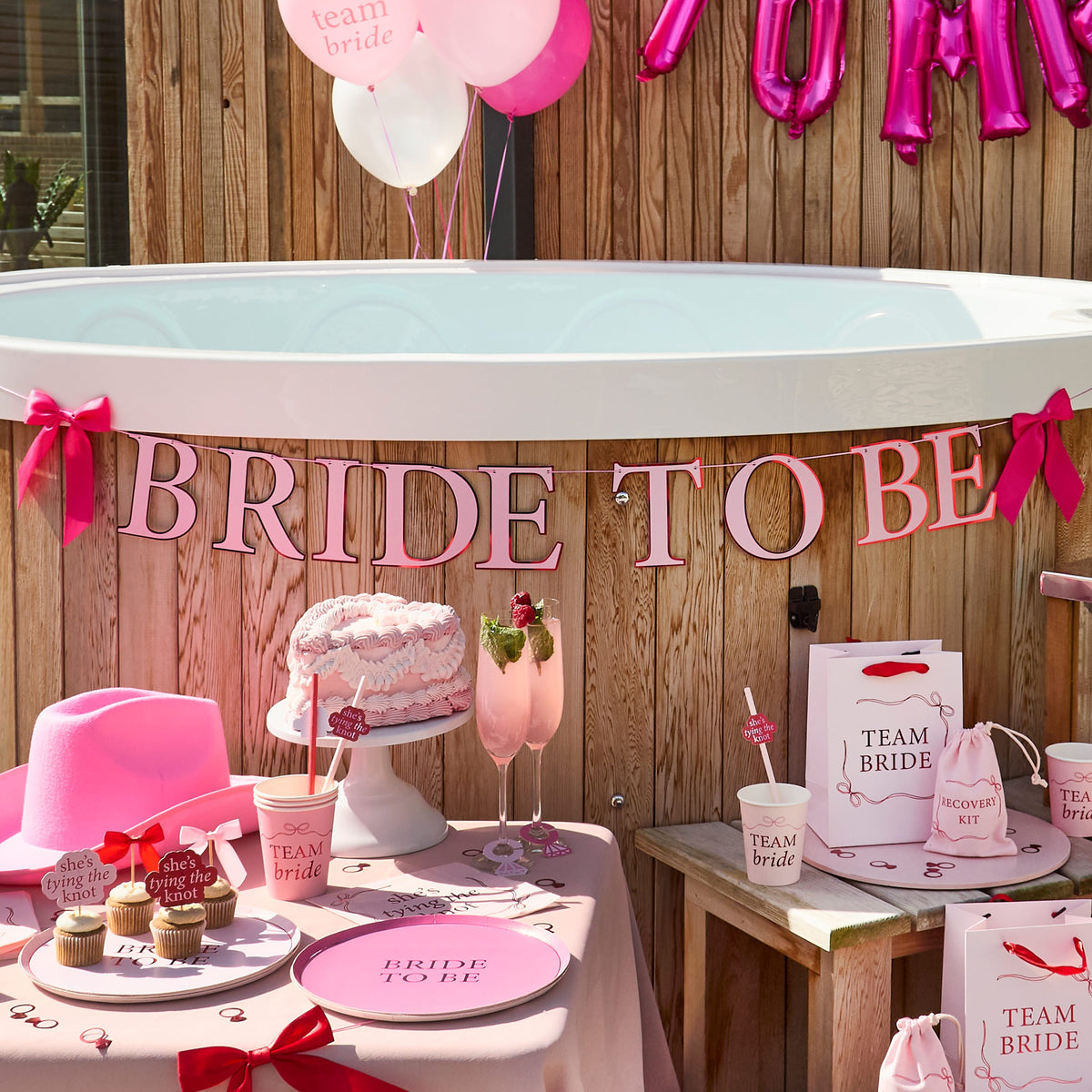 2m Bride to Be Card Banner with Pink Satin Bows | Hen Party Supplies UK Banners 2m Bride to Be Card Banner with Pink Satin Bows