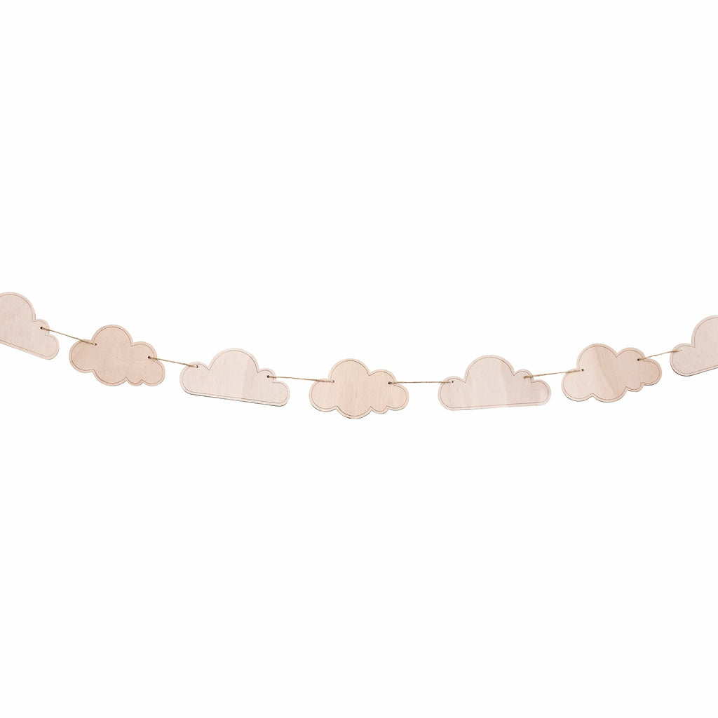 2m Cloud Wooden Garland | Baby Shower Supplies UK Party Decorations 2m Cloud Wooden Garland
