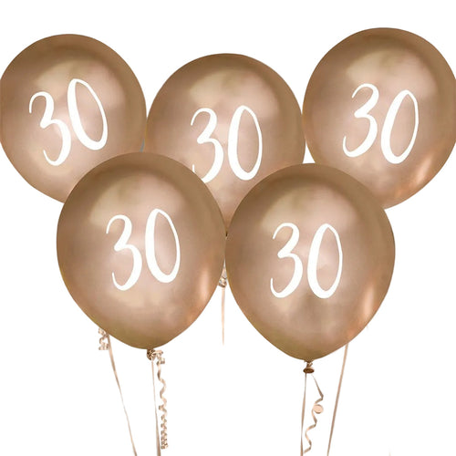 30h Birthday Balloons Gold Chrome - 30th Party Decorations Balloons 30th Birthday Balloons Gold Chrome - 5 Pack