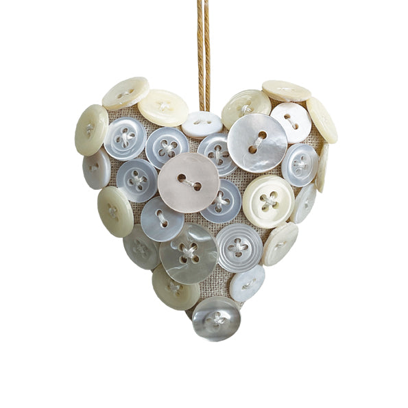 East of India Linen Button Hanging Heart - Cream