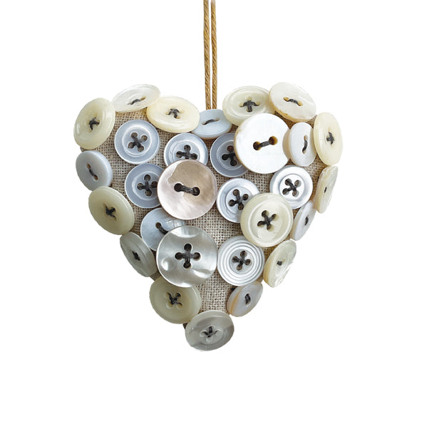 East of India Linen Button Hanging Heart - Grey