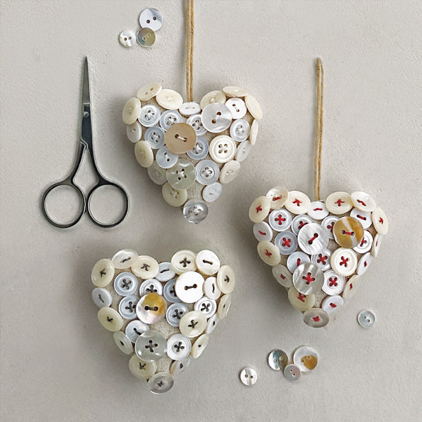 East of India Linen Button Hanging Heart - Red
