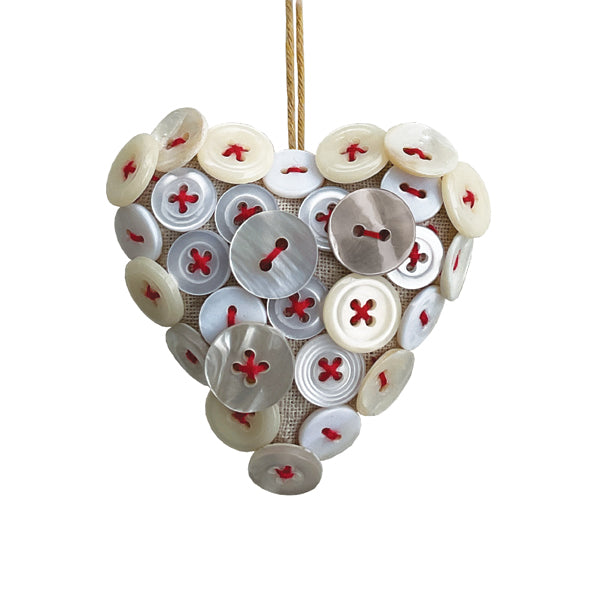 East of India Linen Button Hanging Heart - Red