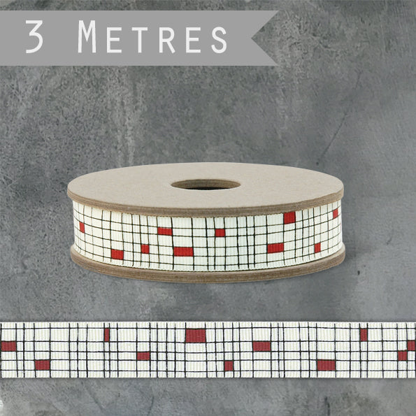 East of India Mondrian Check Ribbon, 3m - Red