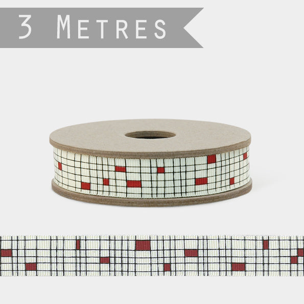 East of India Mondrian Check Ribbon, 3m - Red