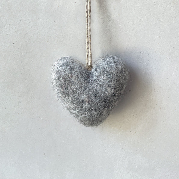 East of India Small Felt Hanging Heart - Grey