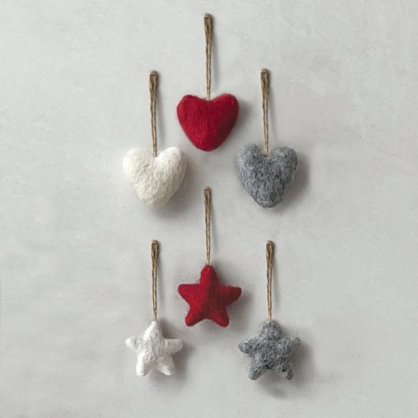 East of India Small Felt Hanging Heart - Grey