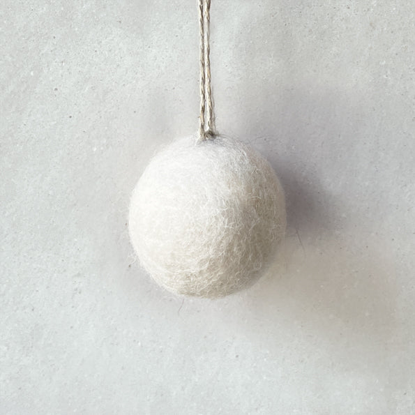 East of India Small Felt Bauble - White