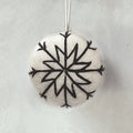 East of India White Felt Bauble - Black Thread Embroidery
