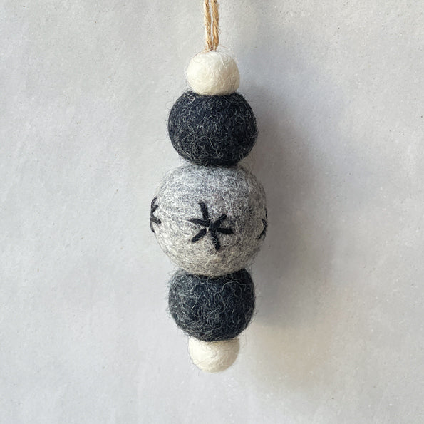 East of India Felt Droplet Bauble - Grey, Charcoal & White
