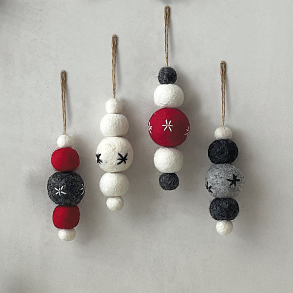East of India Felt Droplet Bauble - Grey, Charcoal & White