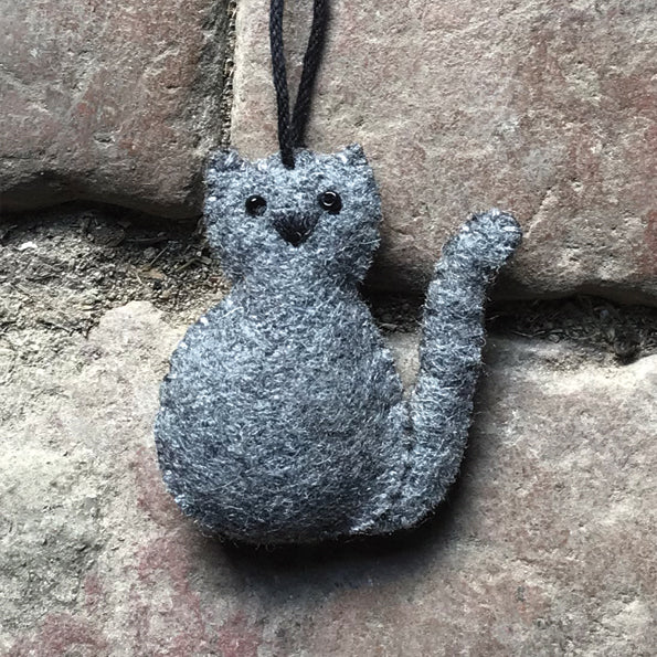 East of India Felt Hanging Cat Decoration - Grey