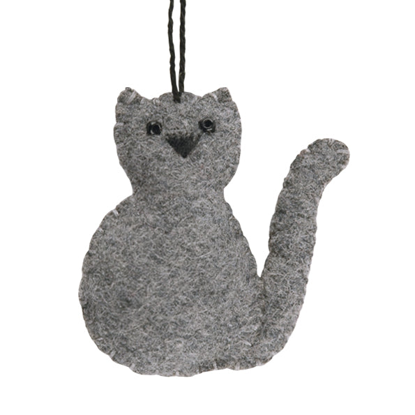 East of India Felt Hanging Cat Decoration - Grey