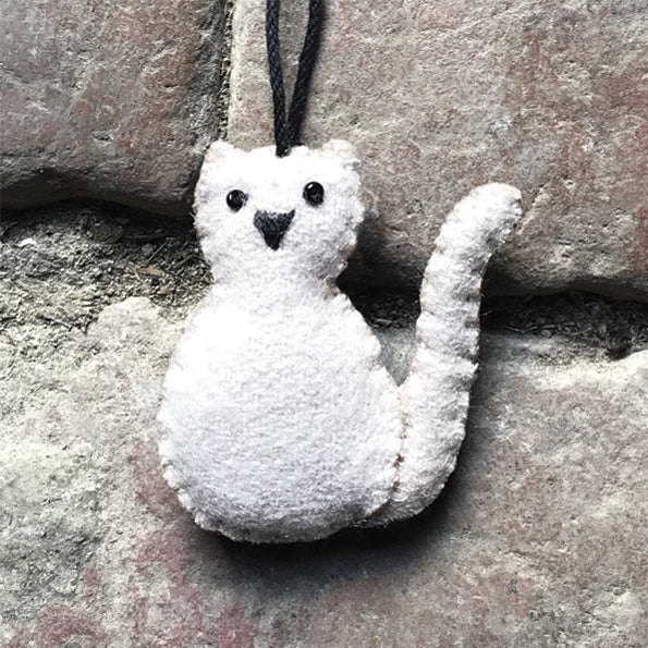 East of India Felt Hanging Cat Decoration - Beige