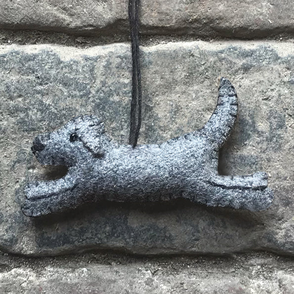 East of India Felt Hanging Running Dog Decoration - Grey
