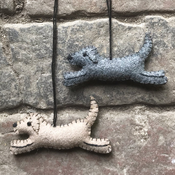 East of India Felt Hanging Running Dog Decoration - Grey