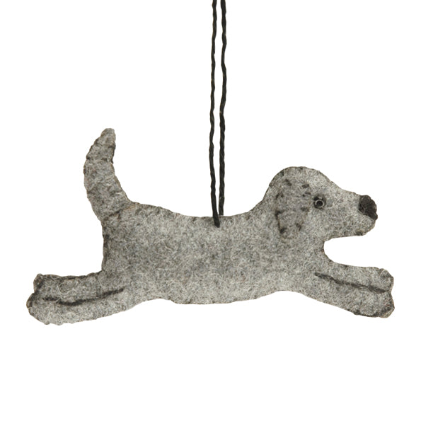 East of India Felt Hanging Running Dog Decoration - Grey