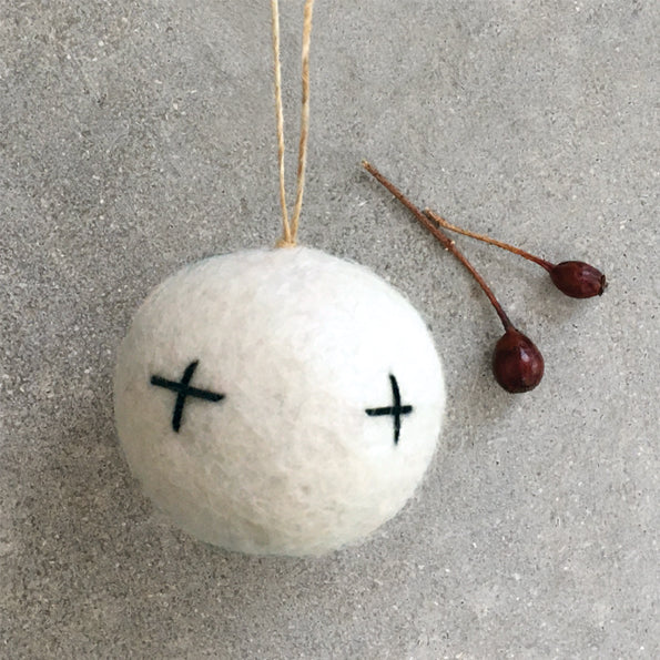 East of India Felt Embroidered Bauble - White