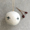 East of India Felt Embroidered Bauble - White