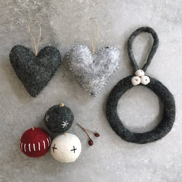 East of India Felt Embroidered Bauble - White