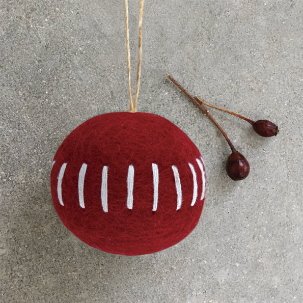 East of India Felt Embroidered Bauble - Red