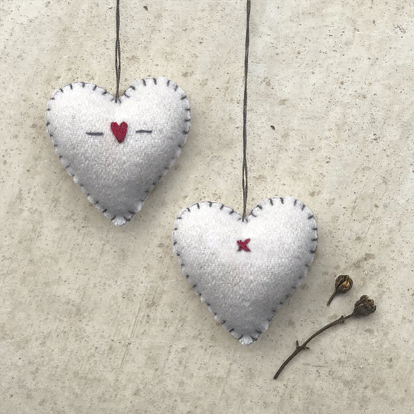 East of India Small Embroidered Hanging Heart - Cream, Hearts & crosses